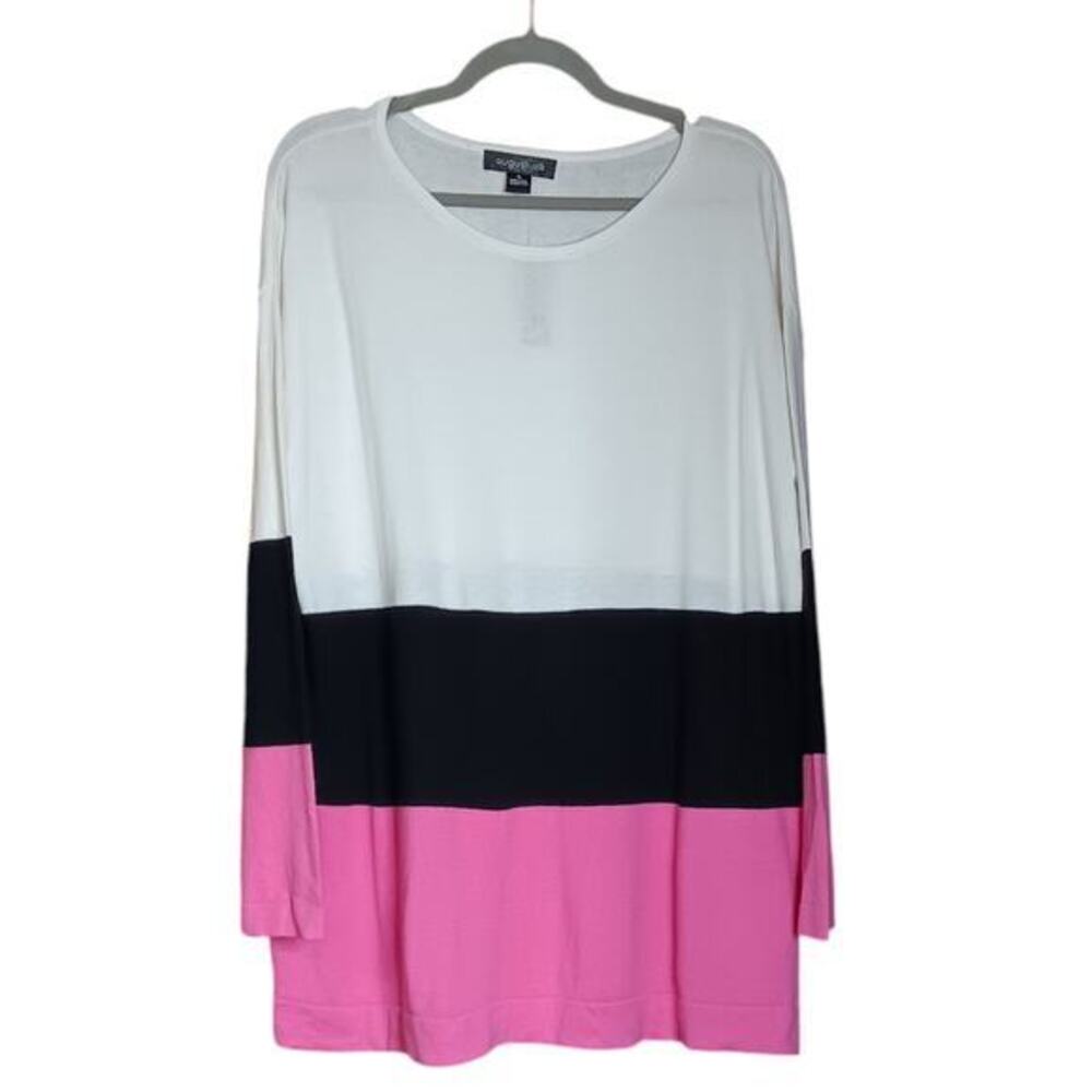 NEW AUGUST SILK Lightweight Sweater Top‎ Cotton Blend Size XL Colorblock Pink